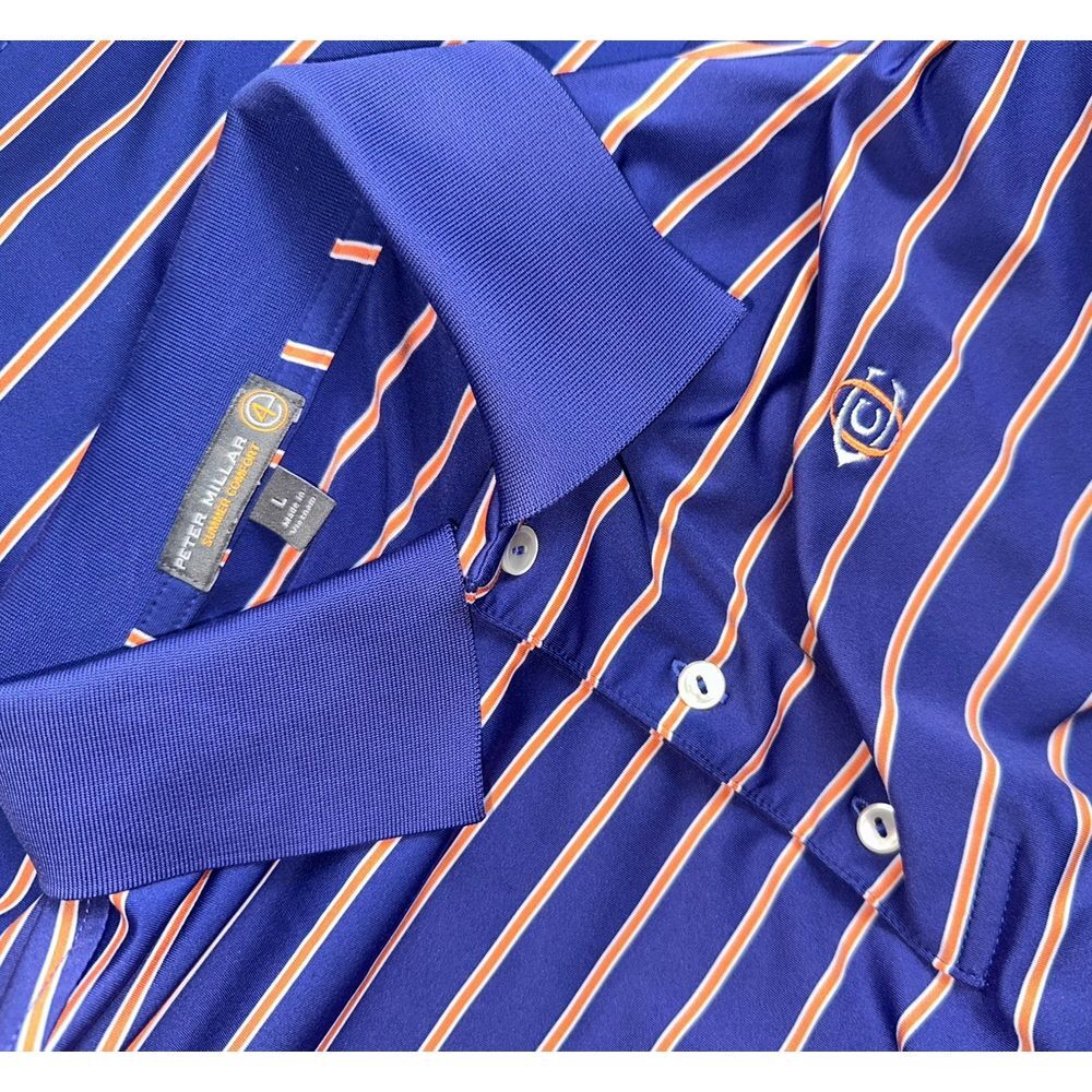 Peter Millar Summer Comfort Polo Golf Mens Large Navy Blue Orange Striped‎